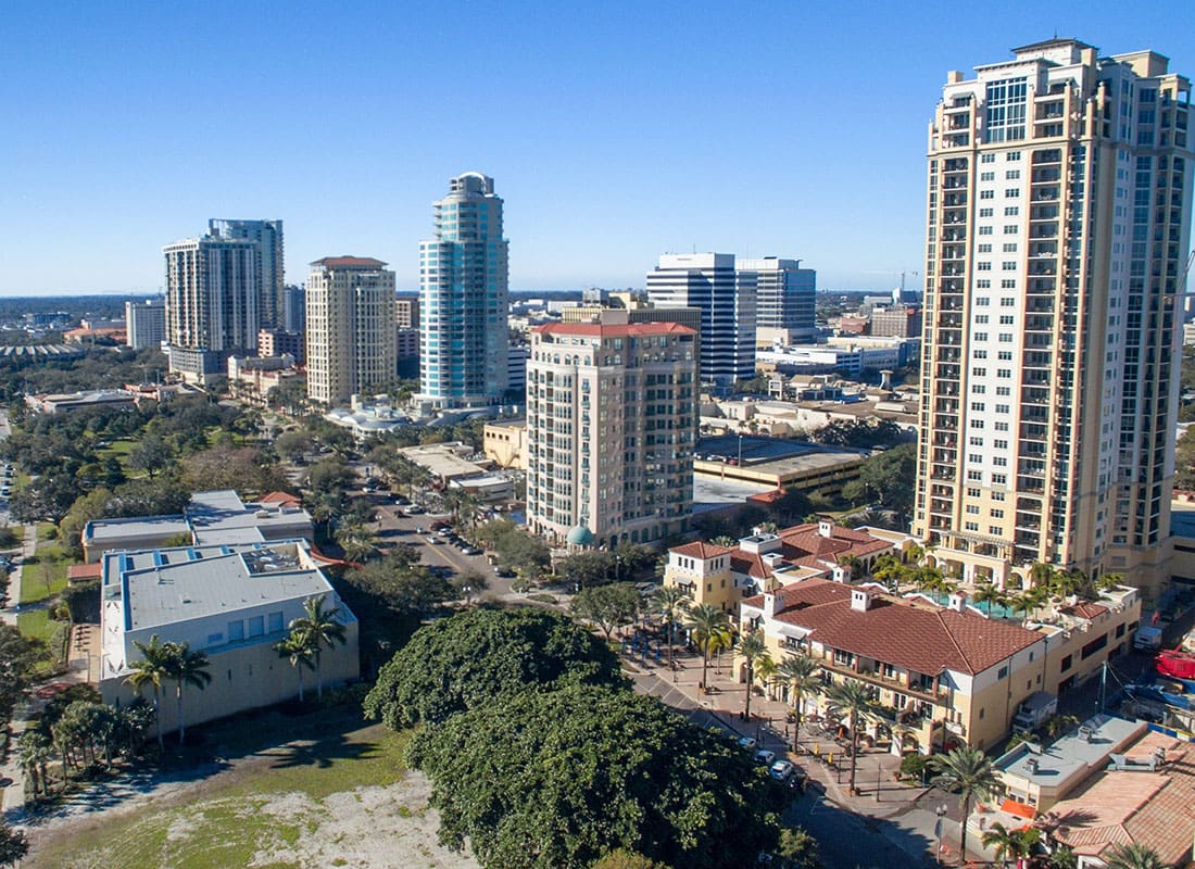 St. Petersburg, FL - Aerial View of St Petersburg Skyline, Florida